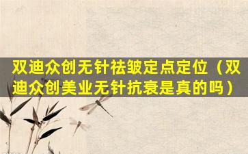 双迪众创无针祛皱定点定位（双迪众创美业无针抗衰是真的吗）